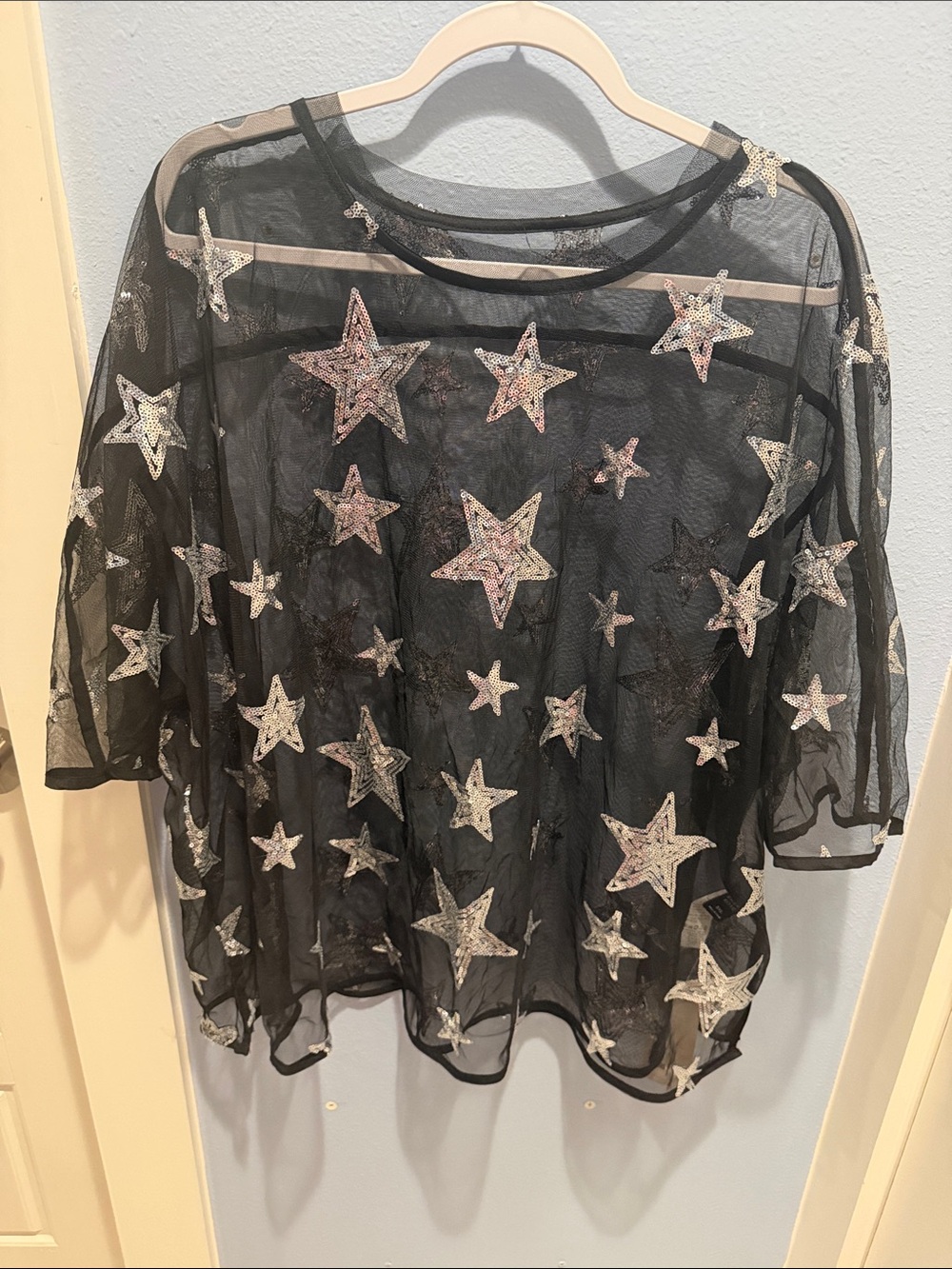 Black Sheer Star Embroidered Tunic Top